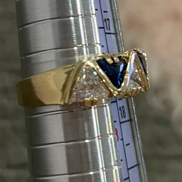 14K Gold Vermeil CZ and Simulated Sapphire Band - Picture 2 of 4